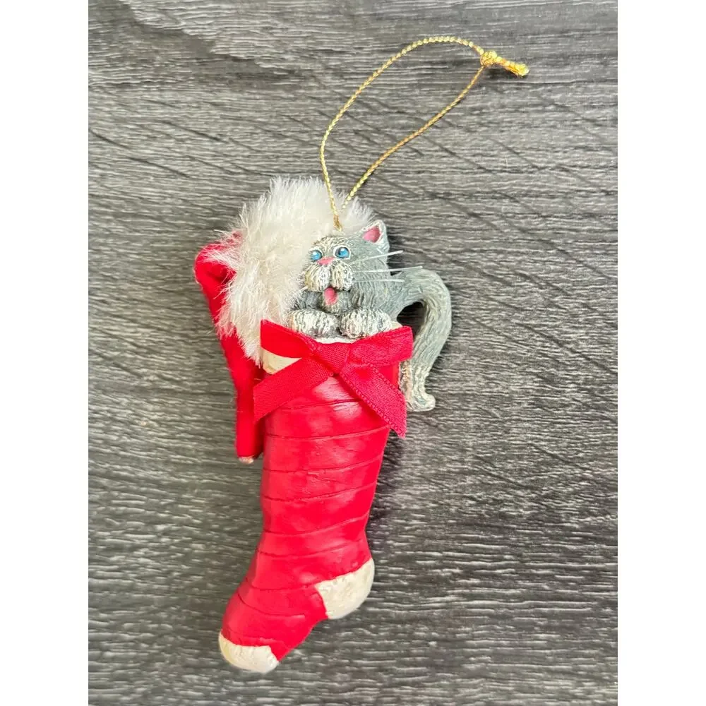 VTG Kurt S Adler Cat‎ Santa Hat Stocking Christmas Holiday Ornament Whiskers